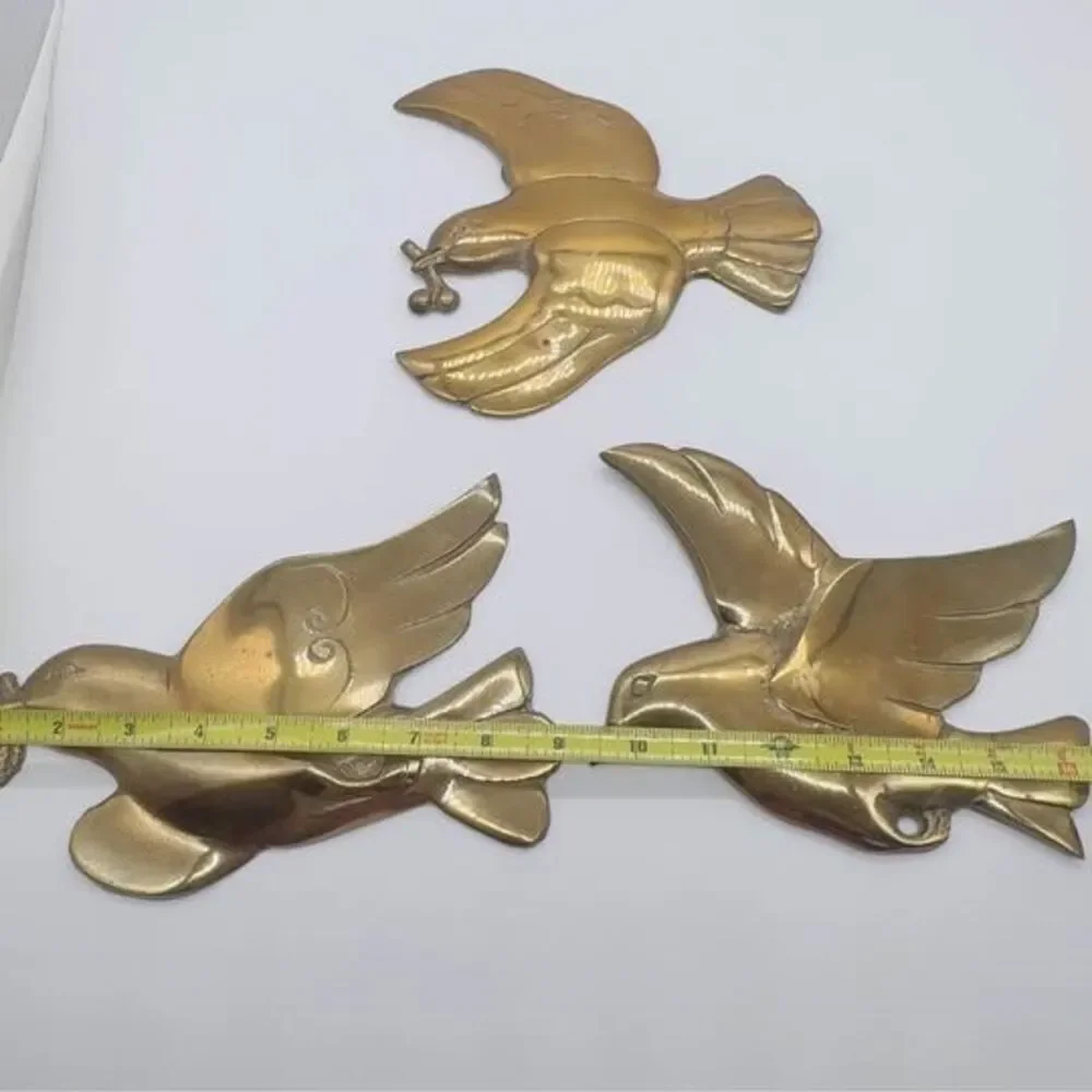 Vintage Brass Flying Birds Wall Decor Set of 3 Mid Century Peace Dove